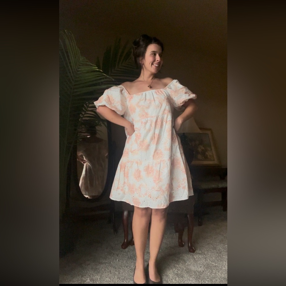 Pologram Eyelet Off-Shoulder Floral Dress